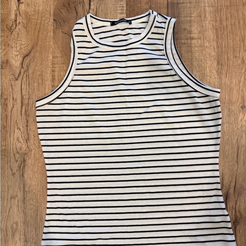 Pink Clover Black and White Striped Tank Top
